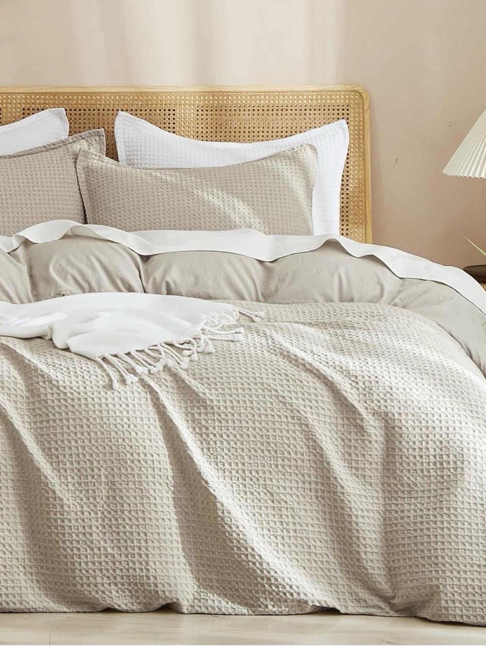 PHF Waffle Queens Size Duvet Cover Set in Linen - Picture 3 of 3